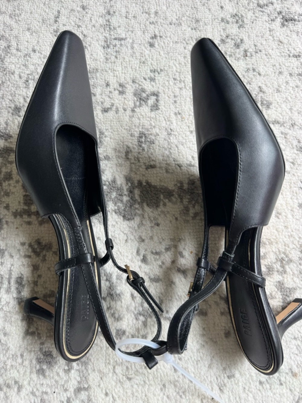 PAIGE Winnie Black Leather Pointed Toe Slingback Pump with Gold Buckle - Picture 7 of 10